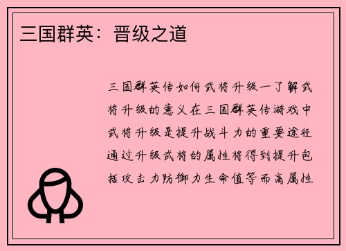 三国群英：晋级之道